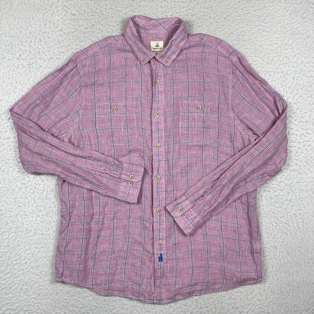 Johnnie-O Button Down Shirt Mens XL Purple Hangin Out Linen Plaid Coastal Preppy